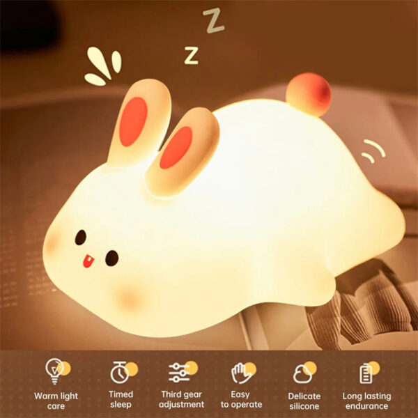 Touch Sensor LED Rabbit Night Light – Cute Silicone Bedside Lamp - Image 6